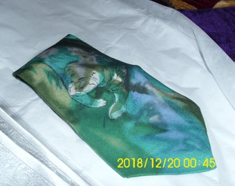 Silk Necktie: Manatee Wildlife Art, Teal Greens & Gray