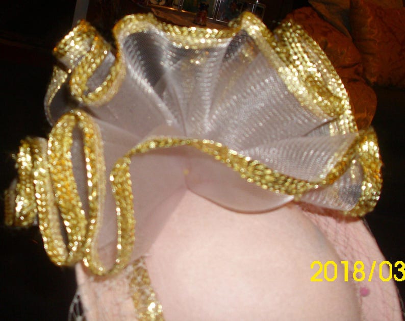 Vintage Pink Wool Hat: Gold Trim Church Fascinator image 5