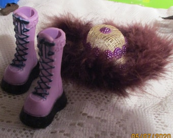 Mattel My Scene Dolls Boots  Handmade Ladies Hat  Fake Fur  Purple