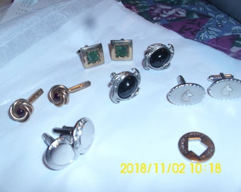 Men&#39;s Cuff Links: Gold, Onyx, and Silver - Five Pair