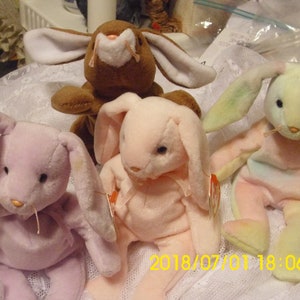 Ty Beanie Babies Original RABBITS Floppity Roary Hippie Ears Four Rabbits Hop Bunny Easter Garden Carrots