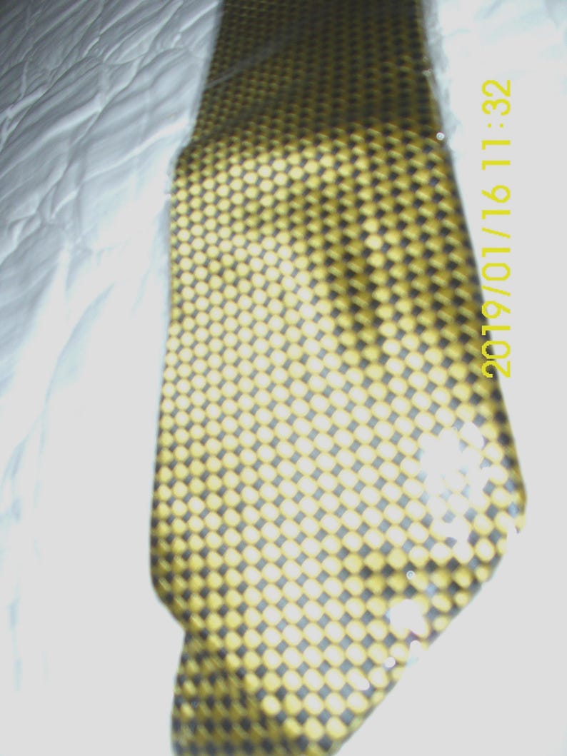 Lidalia 100 Percent Silk Neck Tie Gold Black Herringbone Check Classic Length image 4
