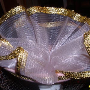 Vintage Pink Wool Hat: Gold Trim Church Fascinator image 9