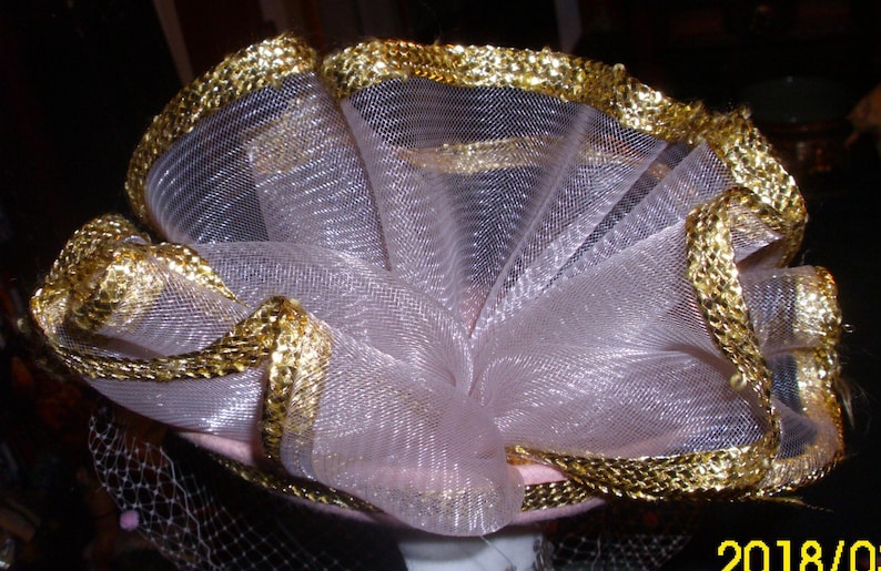Vintage Pink Wool Hat: Gold Trim Church Fascinator image 9