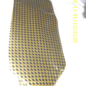 Lidalia 100 Percent Silk Neck Tie  Gold Black Herringbone Check Classic Length