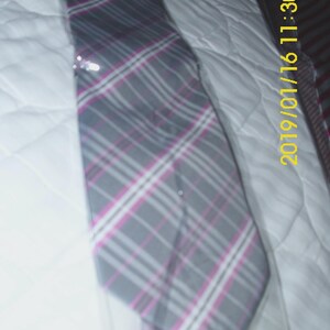 Neck Tie 100 Percent Silk Classic Plaid Pink Gray White Dinner Church Handmade image 1