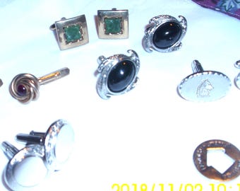 Men's Cuff Links: Gold, Onyx, and Silver - Five Pair