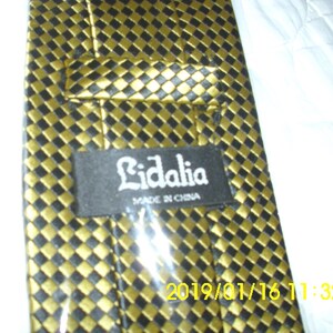 Lidalia 100 Percent Silk Neck Tie Gold Black Herringbone Check Classic Length image 2