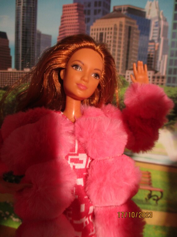 Mattel Barbie Doll: Pink Fluff Fur Coat, Dress, Purse - Etsy