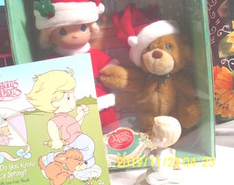 Precious Moments Christmas Set: Beary Christmas Book & Spring Statue