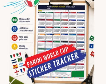 World Cup 2026 Soccer Sticker Tracker for Panini Album | Printable Checklist | Instant Download