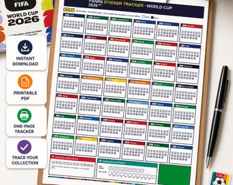 WM 2026 Fußball Sticker Tracker für Panini Album | Druckbare Checkliste | Sofort Download