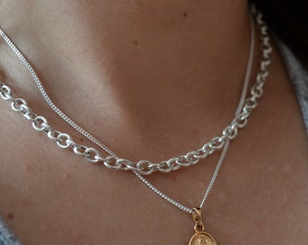 Chunky Silver Chain Necklace, Lightweight Silver Link Necklace, Silver Stacking Necklace, Silver Necklace, Thick Silver Chain Necklace