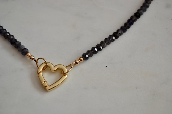 Gold Filled Iolite Beaded Gemstone Necklace, Statement Summer Jewellery, Colourful Beaded Necklace, Crystal Beaded Jewelry, Purple Beads
