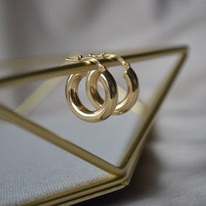 10K Gold Thick Hoop Earrings, Small 10K Gold Trendy Hoop Earrings, Chunky Small Gold Hoop Earrings, 10K Gold Thick Minimalist Hoop Earrings