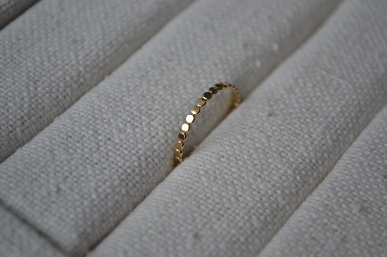 Thin Flat Bead Ring Simple Gold Stack Ring Gold Beaded Stacking Ring Faceted Ball Ring Beaded Gold Stacking Ring Flat Beaded Gold Ring