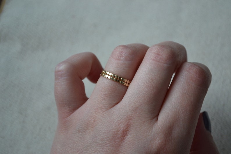 Thin Flat Bead Ring Simple Gold Stack Ring Gold Beaded Stacking Ring Faceted Ball Ring Beaded Gold Stacking Ring Flat Beaded Gold Ring