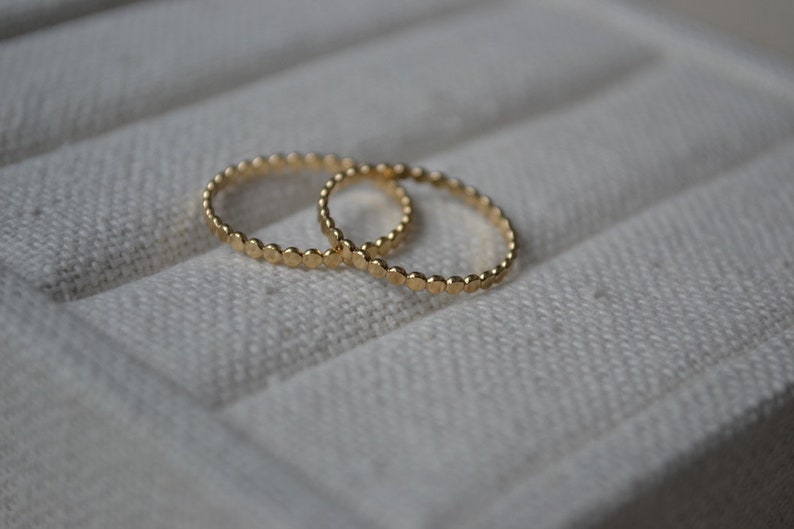 Thin Flat Bead Ring Simple Gold Stack Ring Gold Beaded Stacking Ring Faceted Ball Ring Beaded Gold Stacking Ring Flat Beaded Gold Ring
