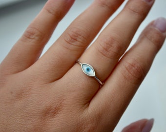 Evil Eye Ring, Sterling Silver Evil Eye Ring, Silver Evil Eye Stacking Ring, Dainty Evil Eye Ring, Evil Eye Protection Ring, Everyday Ring