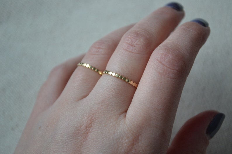 Thin Flat Bead Ring Simple Gold Stack Ring Gold Beaded Stacking Ring Faceted Ball Ring Beaded Gold Stacking Ring Flat Beaded Gold Ring
