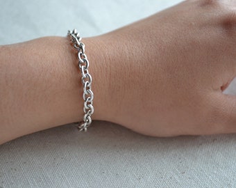 Thick Silver Chain Bracelet, Chunky Silver Chain Bracelet, Lightweight Silver Link Bracelet, Silver Stacking Bracelet, Silver Bracelet