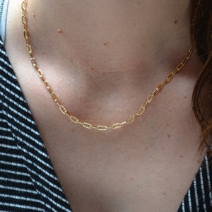 Gold Filled Rectangular Link Layering Necklace, Gold Paperclip Chain, Paperclip Chain Layering Necklace, Gold Filled Everyday Necklace