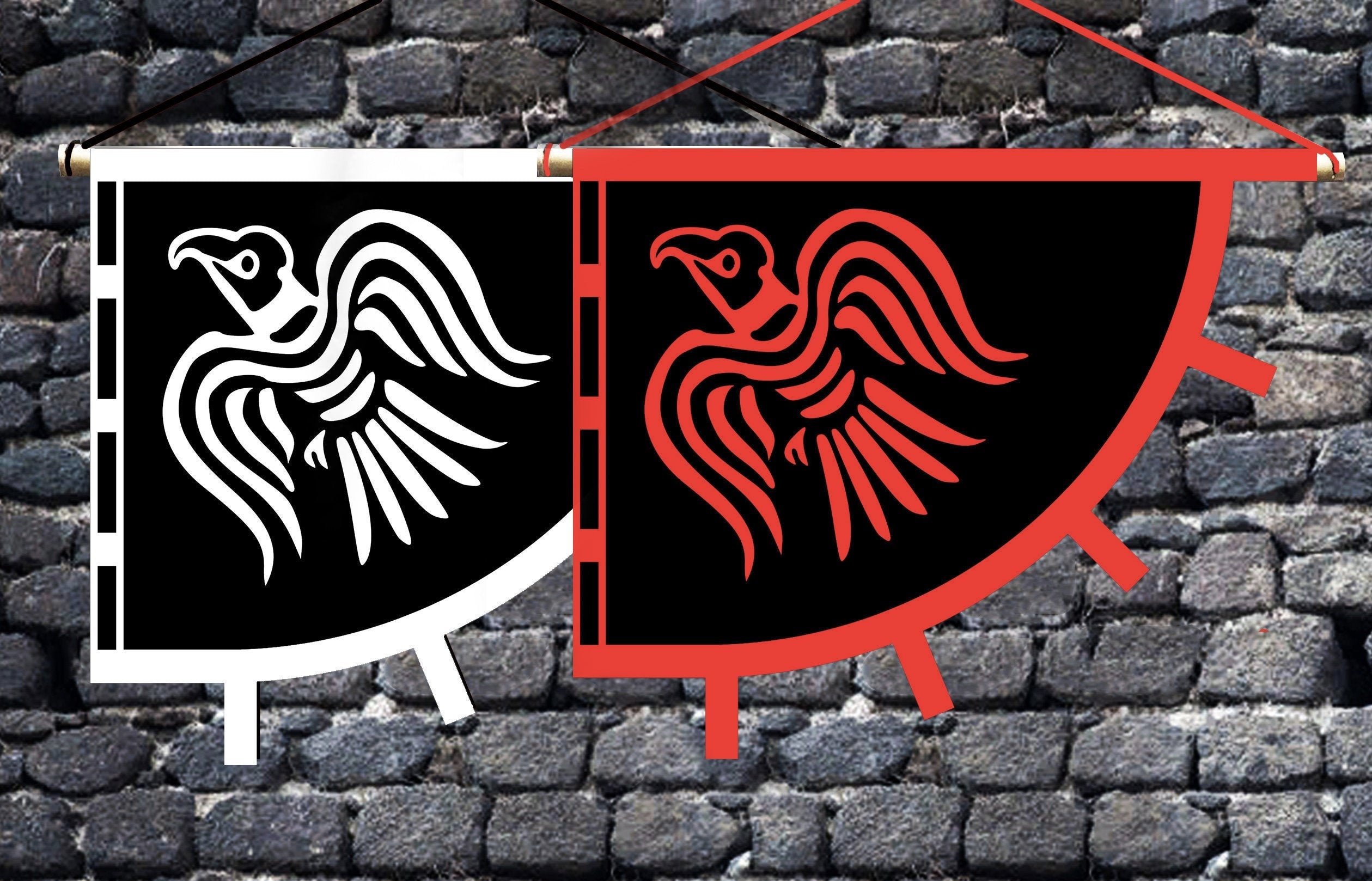 VIKINGS FLAG with pole Raven banner War Of Clans Odin Etsy