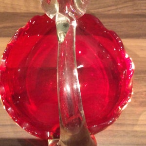 Vintage Murano Style Red Swan Bowl with clear glass head and neck