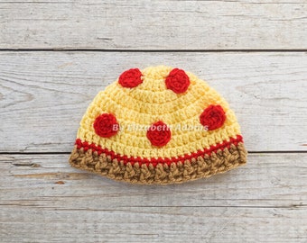 Pepperoni Pizza Beanie, Crochet Newborn Photo Prop,  Hat in All Sizes