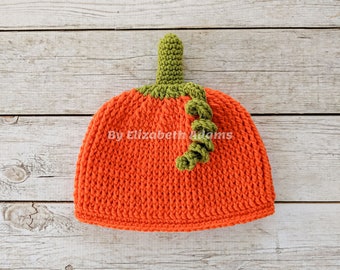 Pumpkin Beanie, Newborn Photo Prop, Crochet Fall Harvest Hat, Halloween Costume