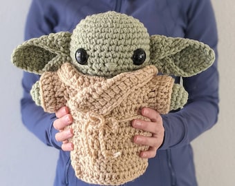 Large Baby Alien Plush Doll, The Child Stuffed Animal, Crochet Yoda Plush, Baby Yoda Pillow, Star Wars Gifts, Amigurumi