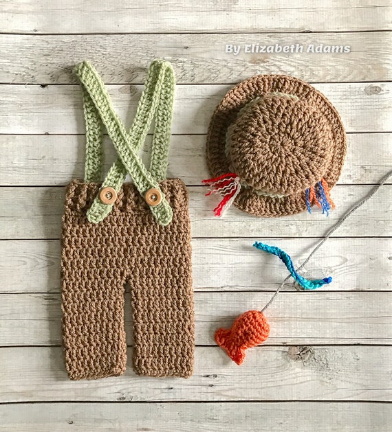 Newborn Photography Fishing Outfit, Suspenders, Overall, Costume, Crochet  Fisherman Photo Prop -  Israel