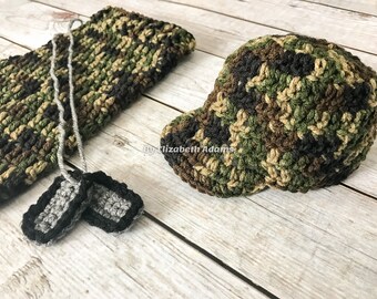 Newborn Camouflage Outfit, Crochet Camo Costume, Baby Boy military veteran