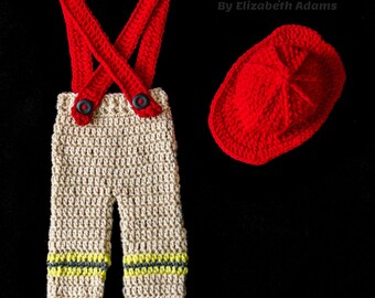 Newborn Fire Fighter Costume, Baby Photo Outfit, Crochet Suit