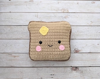 Crochet Pillow, Stuffed Toast Pillow, Breakfast Toast, Novelty Throw Pillow, Sliced Toasted Bread Plushie, Stuffed Toast Plush, Foodie Gifts