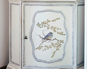 Transfert d'image imprimable oiseau vintage meubles élégants délicats