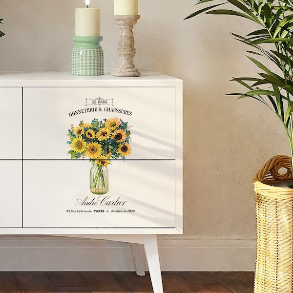 Printable country chic shabby french image transfer vintage sunflower