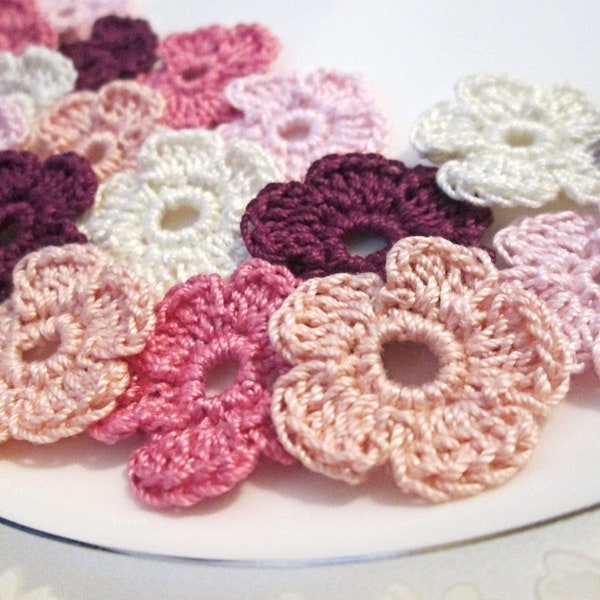 10 Crocheted Flowers (Crocheted Applique, Scrapbooking Flowers, Junk Journal Flowers, Floral Motif)