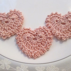 3 Crocheted Hearts (Junk Journal Embellishments, Scrapbooking Supply, Card Making, Slow Stitch Applique, Snippet Roll Applique)