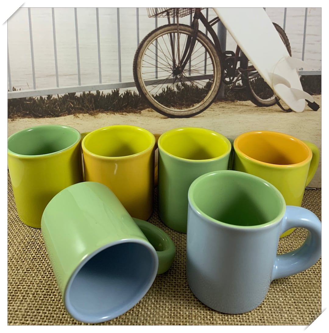 Espresso Cups Set of 6 2.44 Oz 70 Ml Bicolor Pastel Colors Insulated