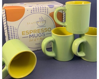 Espresso small mugs - Set of 4 – 2.44oz/ 70ml – Cool Bicolor Pastel unique Colors – Insulated Mugs with Handle - espresso lovers  gift -