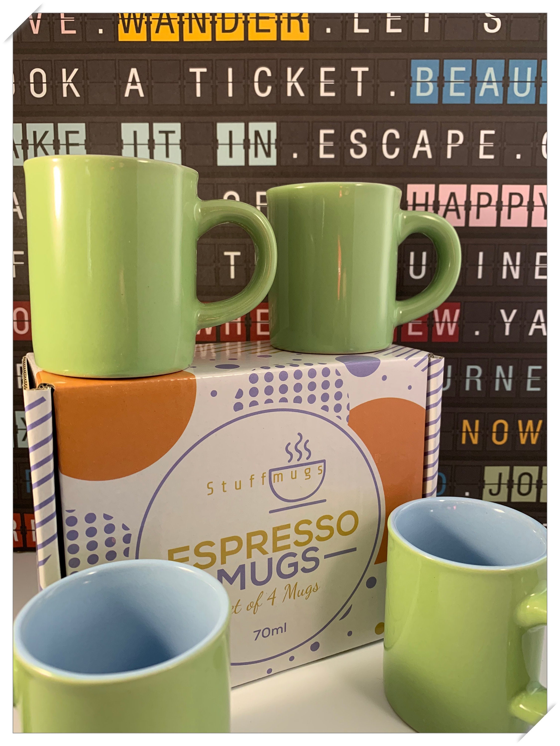 Espresso Cups Set of 4 2.44 Oz/ 70ml Cool Bicolor Pastel Colors