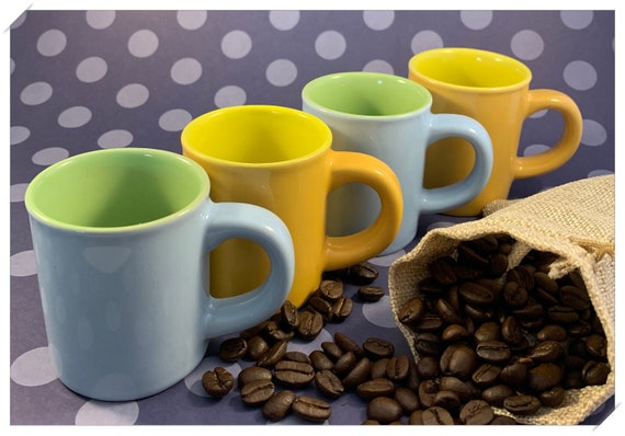Espresso Cups Set of 4 2.44 Oz/ 70ml Cool Bicolor Pastel Colors Insulated  Mugs Housewarming Gift 