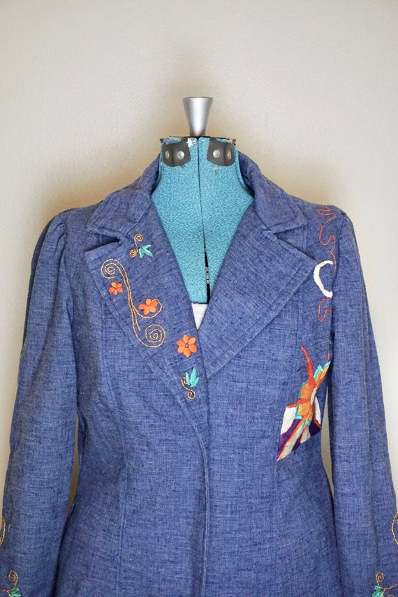 Women's embroidered denim/cotton blue jacket, medi