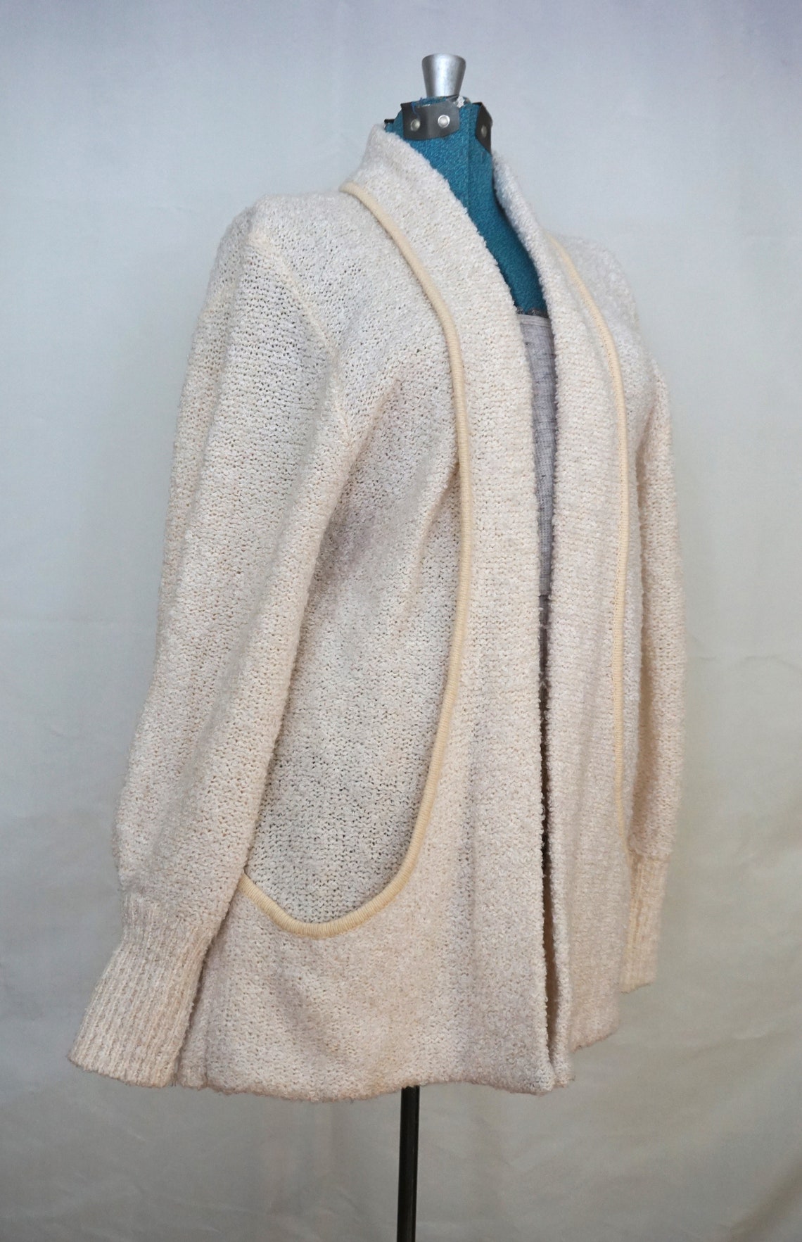 Vintage Womens Cream Boucle Long Cardigan Sweater | Etsy
