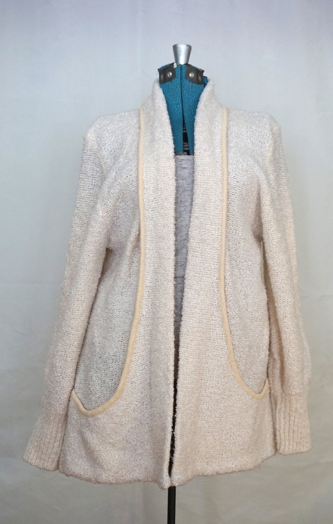 Vintage Womens Cream Boucle Long Cardigan Sweater | Etsy