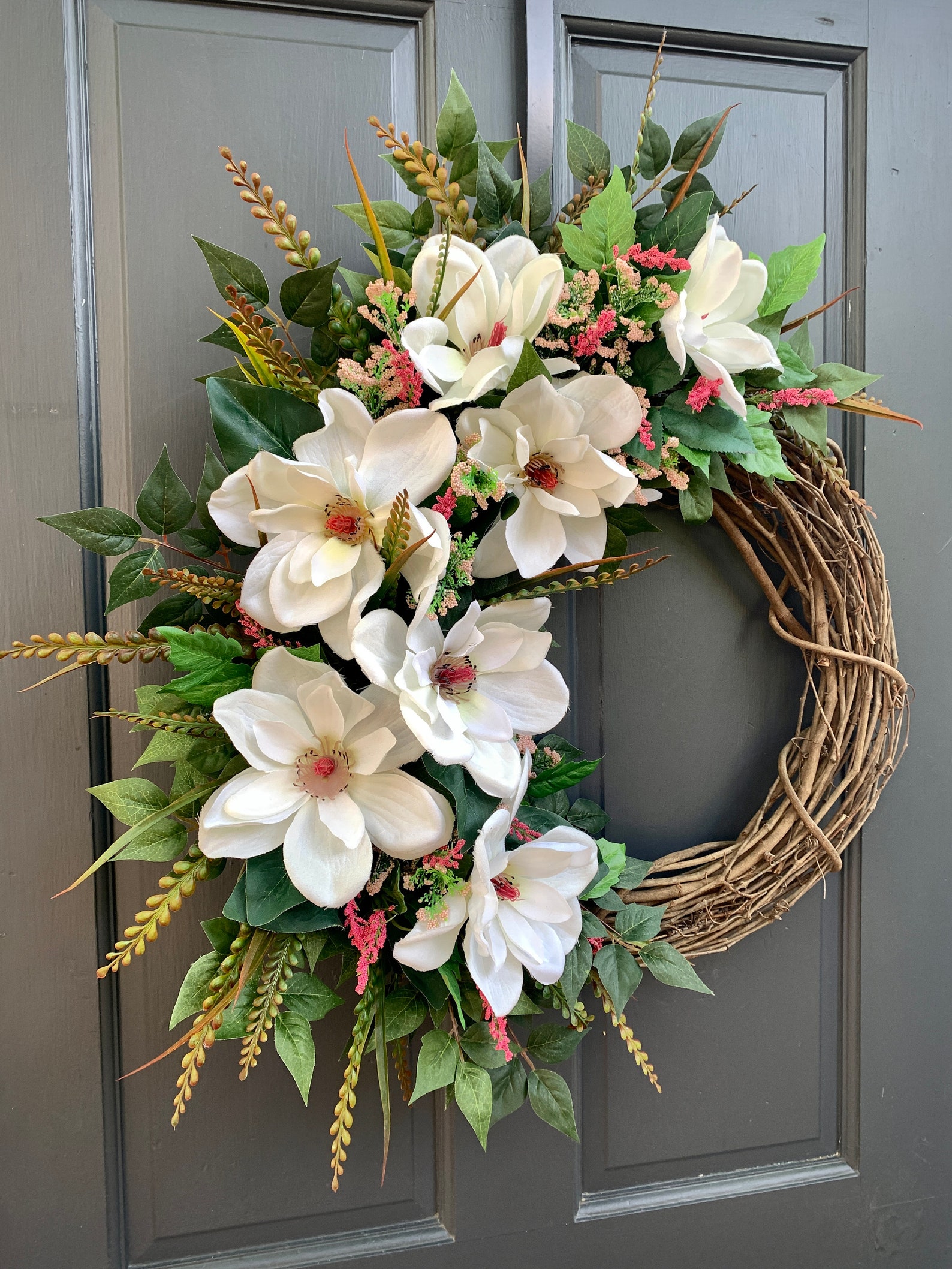 Magnolia Wreaths For Front Door Year Round Magnolia Wreath Etsy