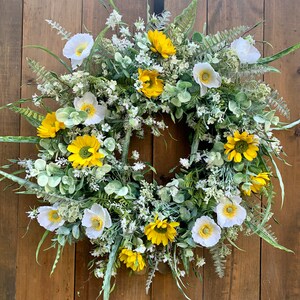 Spring Poppy Wreath For Front Door, Summer Yellow Wreaths For Front Door, Door Decor, Spring Wildflowers Wreath, Mother's Day Gift