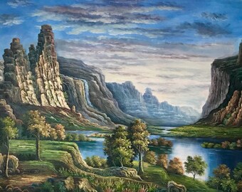 Mountain Landscape 36" x 48" Oil Painting on Canvas  100% Hand Painted  *Unstretched*