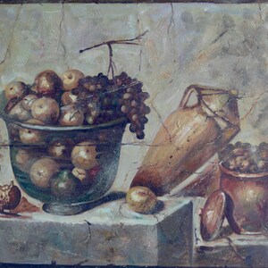 Fruit Basket, Jars Still Life 24&quot; x 36&quot; Oil Painting on Canvas 100% Hand Painted  *Stretched*